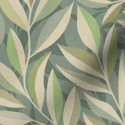 Tranquil Whispering Leaves in Sage Green, Olive and Cream Medium Print