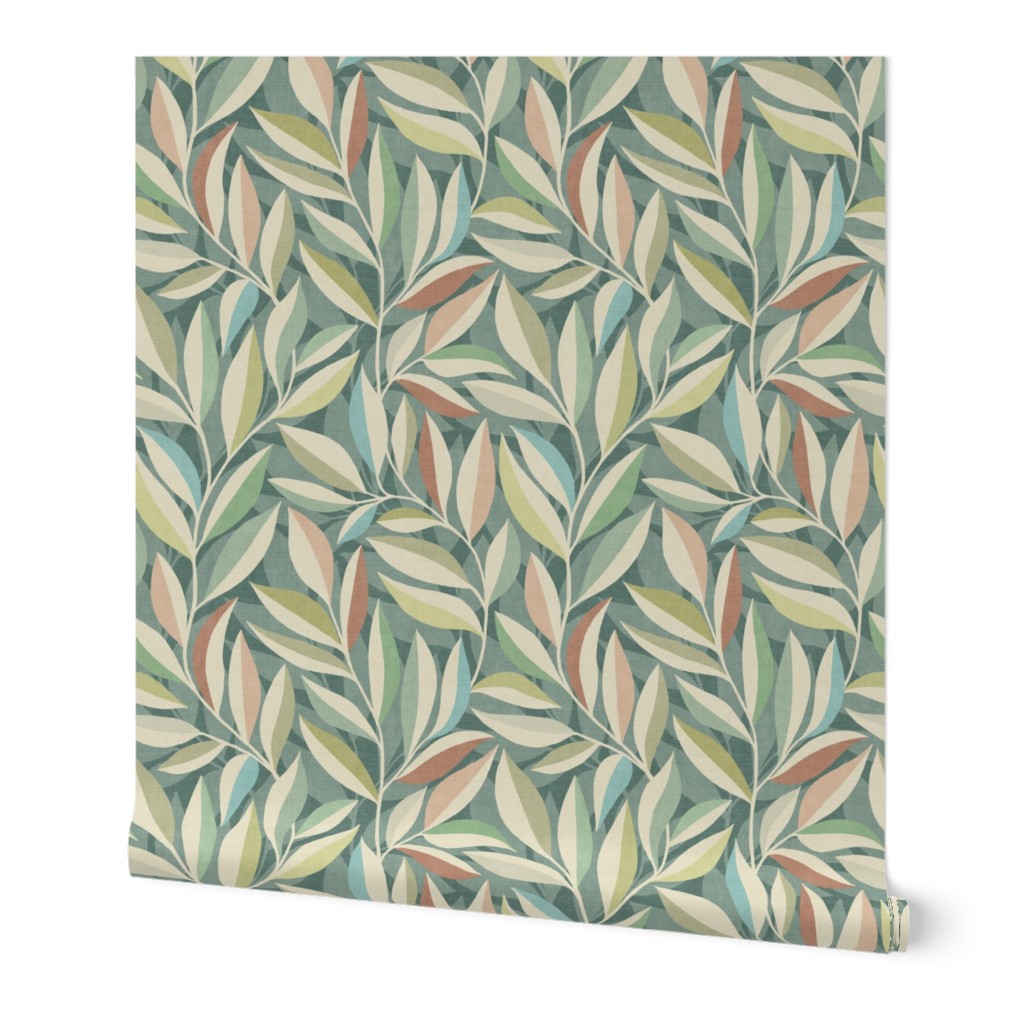 Pastel Tranquil Whispering Leaves with Blush and Sage Medium Print