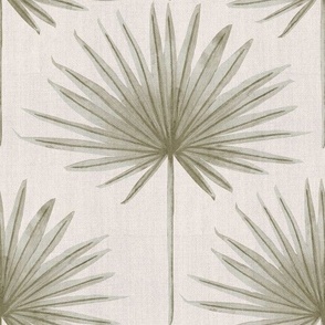 Jumbo Scale Serene Watercolor Palm Leaves // Taupe on Linen Texture