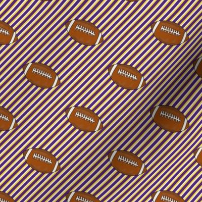 Smaller Scale Team Spirit Football Diagonal Sporty Stripes in LSU Tigers Colors Purple and Yellow Gold