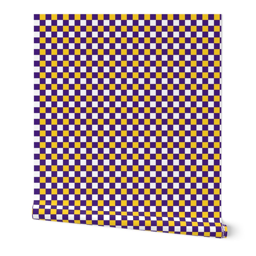 Small Scale Team Spirit Football Checkerboard in LSU Tigers Colors Purple and Yellow Gold