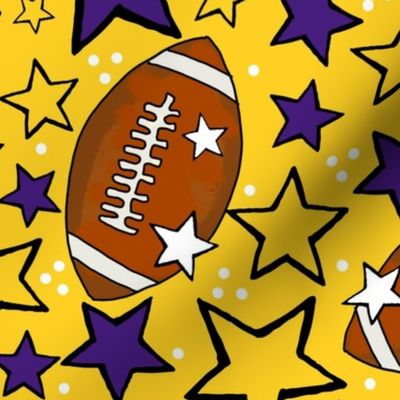 Large Scale Team Spirit Footballs and Stars in LSU Tigers Colors Purple and Yellow Gold 
