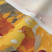 easter with a flock of chickens inspired by toulouse lautrec