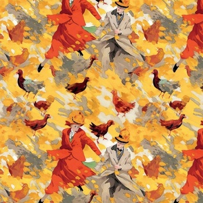 easter with a flock of chickens inspired by toulouse lautrec