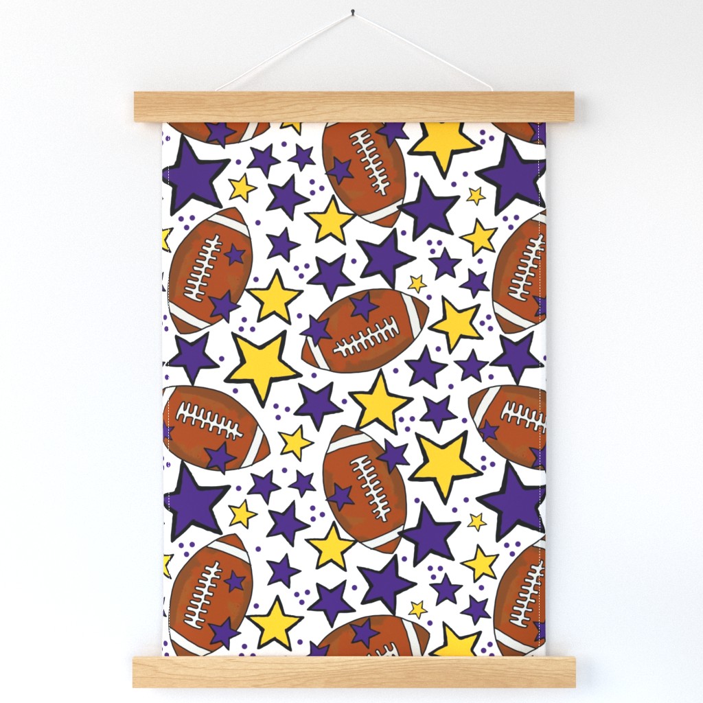 Large Scale Team Spirit Footballs and Stars in LSU Tigers Colors Purple and Yellow Gold