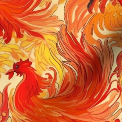 fire and feathers of the fire bird phoenix inspired by toulouse lautrec