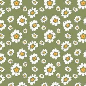 WHITE-DAISY ROCKY FLORAL OLIVE-MEDIUM