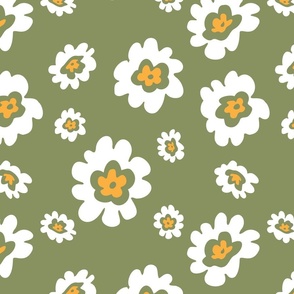 WHITE-DAISY ROCKY FLORAL OLIVE-LARGE