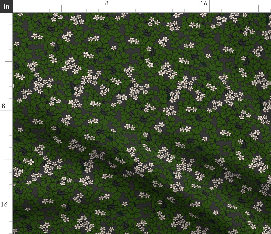 St Patrick's Day shamrock garden - retro clover plants and spring flowers dark olive green charcoal gray 