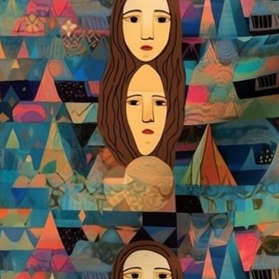 cubism inspired lines of mona lisa portraits