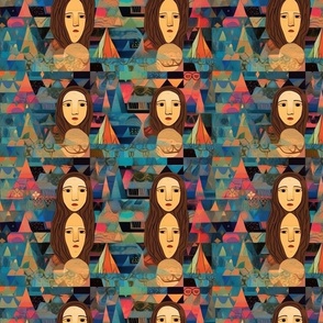 cubism inspired lines of mona lisa portraits