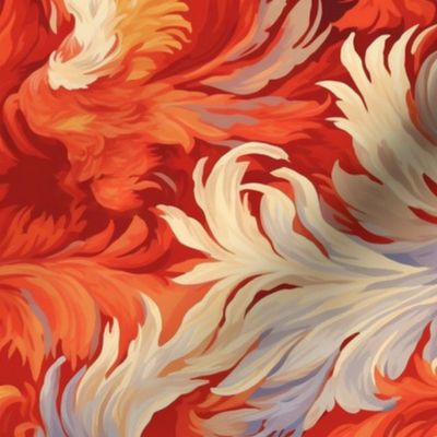 white and red feathers of fire bird phoenix