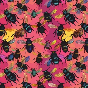 pop art bees in pink