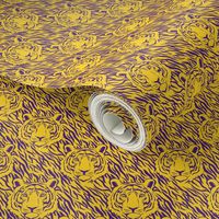 Medium Scale Tiger Faces and Stripes in LSU Football Colors Yellow Gold and Purple