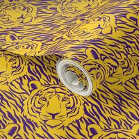 Large Scale Tiger Faces and Stripes in LSU Football Colors Yellow Gold and Purple