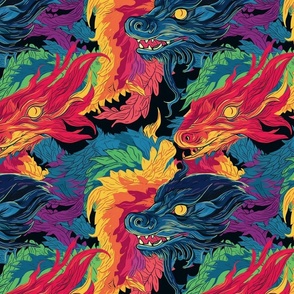 pop art dragon in rainbow hues