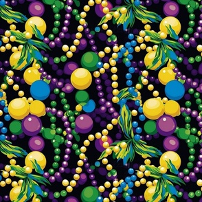 pop art mardi gras beads in purple green and gold