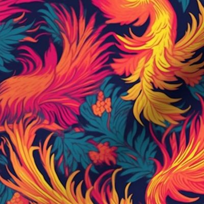 hot pink and orange pop art fire bird phoenix