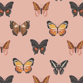 Boho-Butterflies-on-muted-rose-16x16