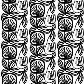 Black and white linol cut flower print