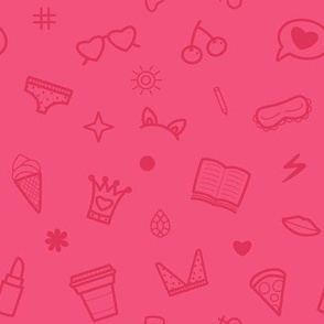 Girl’s stuff in monochromatic pink / hand drawn icons 