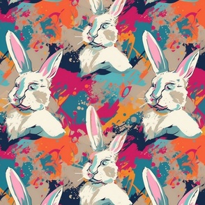 pop art white rabbit in grunge graffiti style