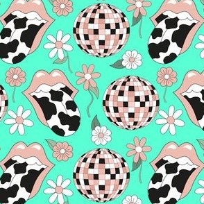 Tongue Cow Spots Disco Ball Mint Teal