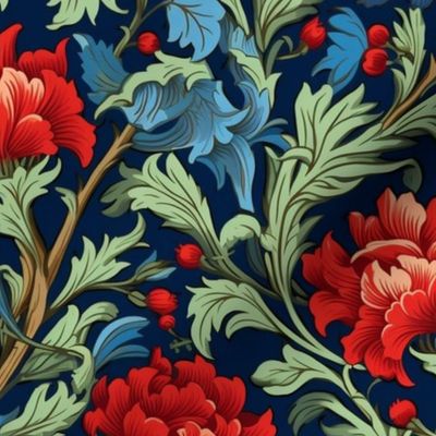 art nouveau botanical in red green and blue