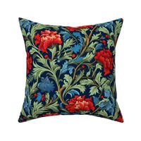 art nouveau botanical in red green and blue