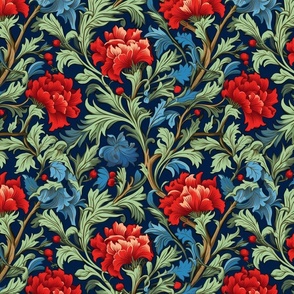 art nouveau botanical in red green and blue