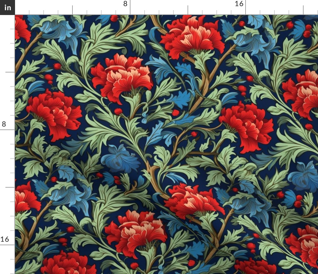 art nouveau botanical in red green and blue
