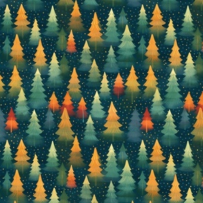 fir trees in orange and green for christmas inspired by seurat
