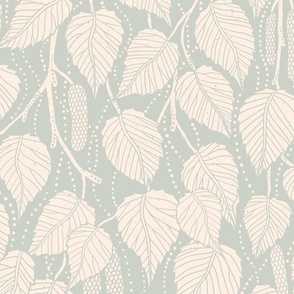 Dewy Birch Branches - Soft Mint Gray