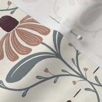 Soft Cornflower and Aubergine Geometric Daisy Block Print - Large