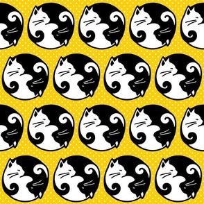 Bigger Yin and Yang Cats on Yellow