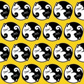 Smaller Yin and Yang Cats on Yellow