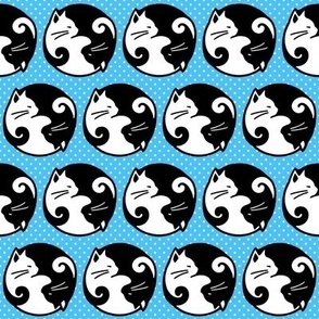 Smaller Yin and Yang Cats on Blue