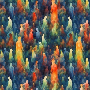 hungry ghosts in rainbow hues inspired by seurat
