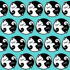 Bigger Yin and Yang Cats on Turquoise Blue