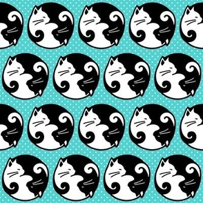 Smaller Yin and Yang Cats on Turquoise Blue