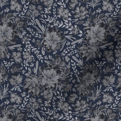 Small - Sierra Chalk Florals - Navy White