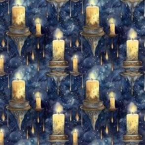 3x3" Small Scale ~ Fantasy Magical Glowing Candles in a Dreamy Watercolor Sky