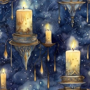 9x9" Medium Scale ~ Fantasy Magical Glowing Candles in a Dreamy Watercolor Sky
