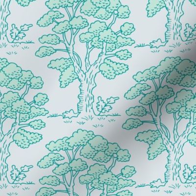 oak tree forest on misty blue | medium