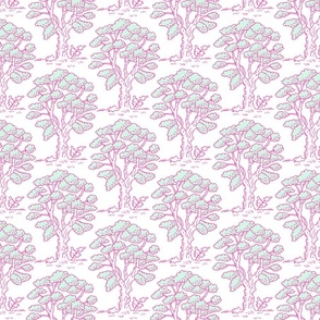 oak tree forest in pink and green | medium