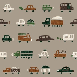 cars and trucks: browns, taupes, greens