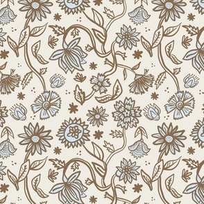 Sadie Floral Pattern - Brown Blue Ivory - Small Scale