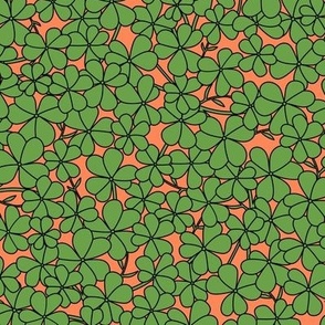Goovy Irish clover garden - Green springtime st patrick's day shamrock design green on orange 