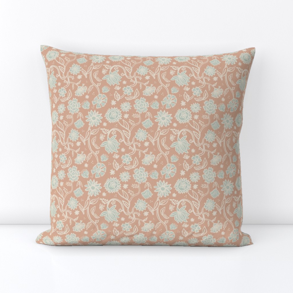 Sadie Floral Pattern - Coral Ivory Mint - Small Scale