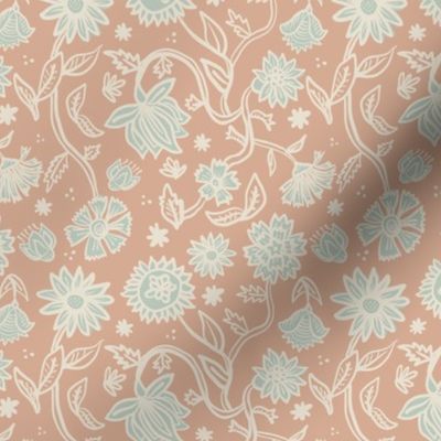 Sadie Floral Pattern - Coral Ivory Mint - Small Scale